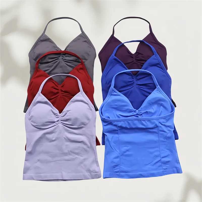 2-piece womens yoga set seamless impact long line shoulder strap vest top pleated sports shorts gym clothing womens summer exercise setXJ250410