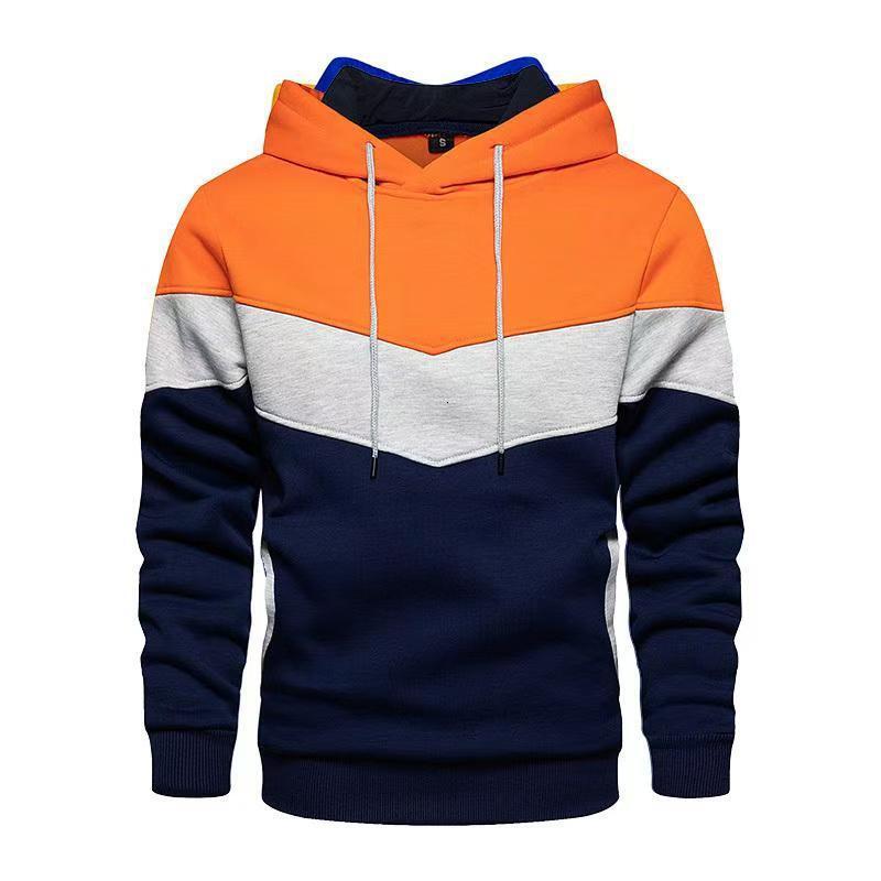 New European and American Style Men's Thickened Three-Color Patchwork Contrast Fashion Sweatshirt Casual Sports Top Loose Fit Outerwear
