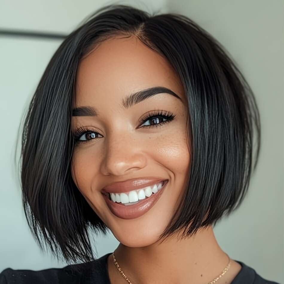 Women's Brazilian Remy Human Hair Looking 150% Density, Pre-Plucked Hairline, 8-12 Inch Lengths, Straight Bob Cut For Everyday & Special Events 1