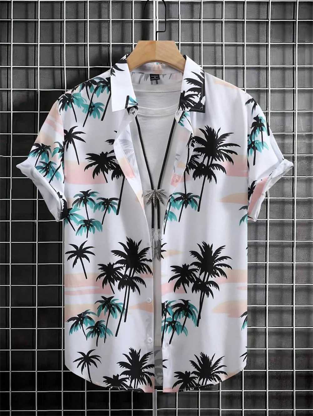 Mens Hawaiian shirt with simple print retro fashion shirt loose and comfortable casual short sleeved Harajuku retro clothing X250410