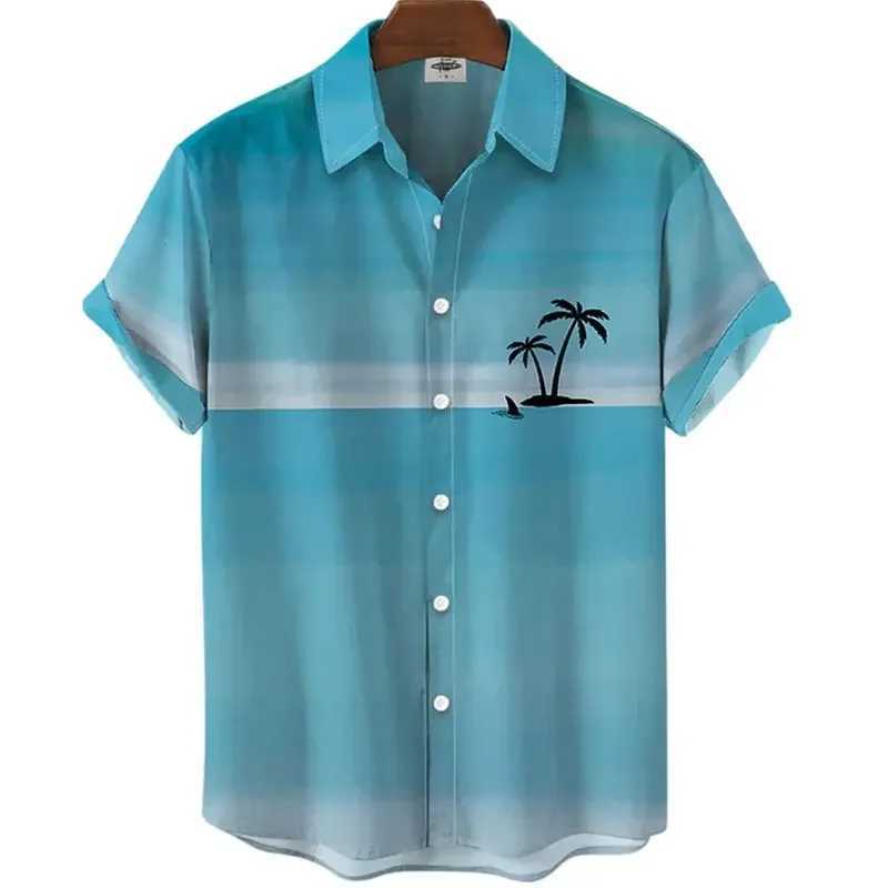 Hawaiian mens summer 3D coconut tree print mens holiday short sleeved beach top mens 6XL breathable clothing X250410