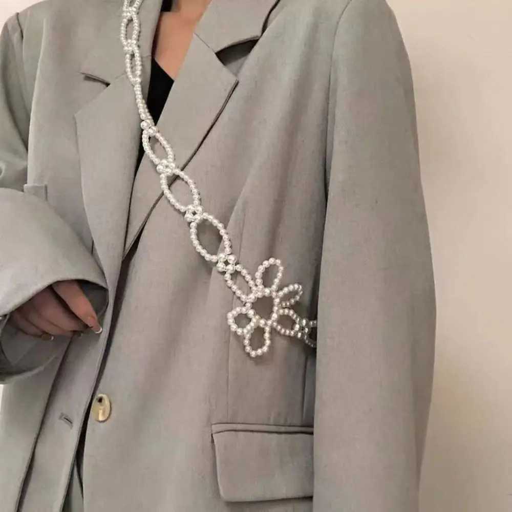 Belt floral belt pearl belt fashionable pearl flower white belt decorative belt womens belt X250410