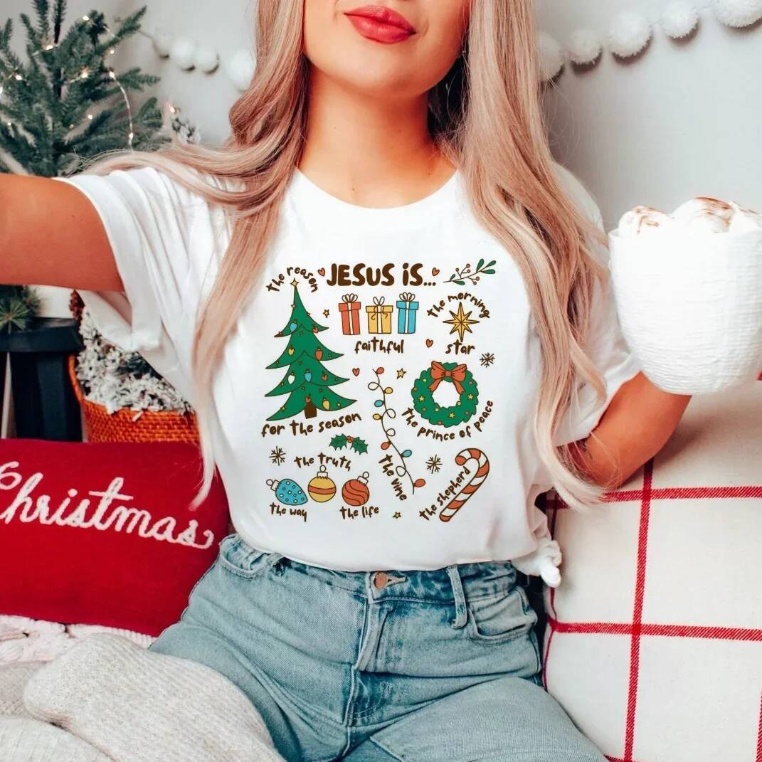 Ddmytues Christmas Jesus Is Reason For The Season Religious Women's Printed Short Sleeve Casual 90S Fashion Pattern Top T-Shi