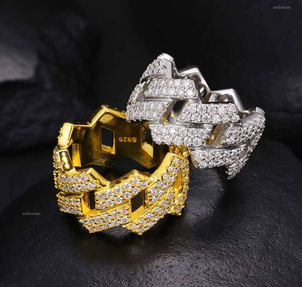 Wholesale Factory Price Stock Jewelry 925 Silver Iced Out 2 Row Diamond Cuban Silicon Stone Hip Hop Ring