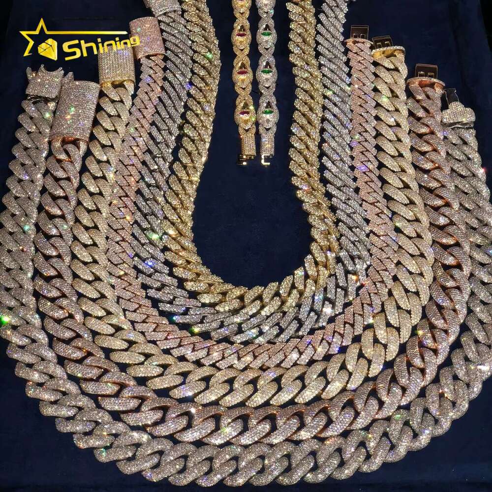 RTS Hot Selg Pass Tester Sier 6mm 8mm 10mm Two Rows Iced Out Hip Hop VVS Moissanite Dia Cuban k Chain
