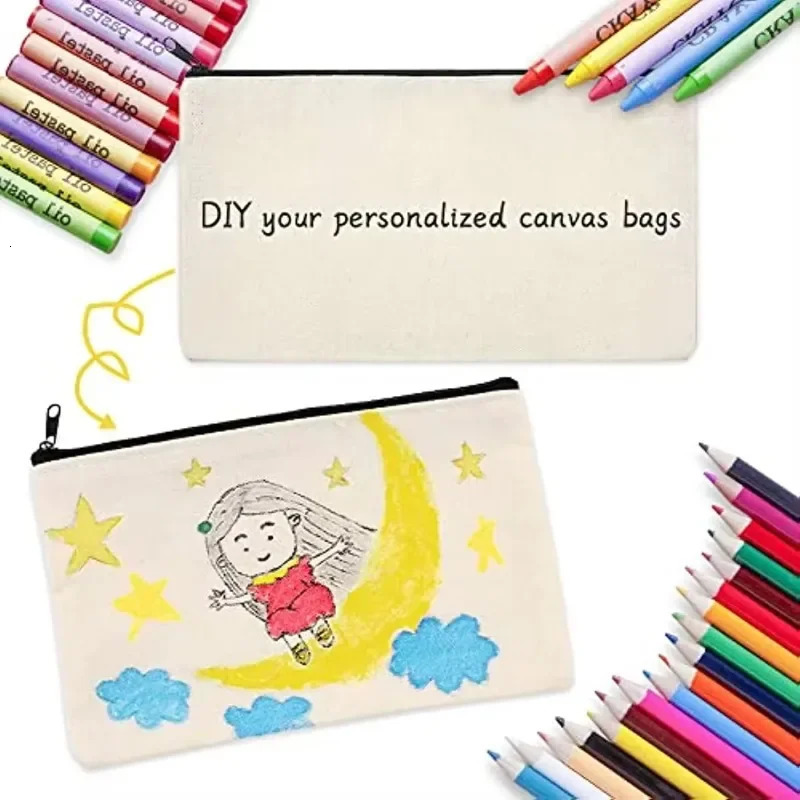DIY Blank Canvas Zipper Pouch Bags School Pencil Bag Case for Craft Makeup Handmade Gift 251110