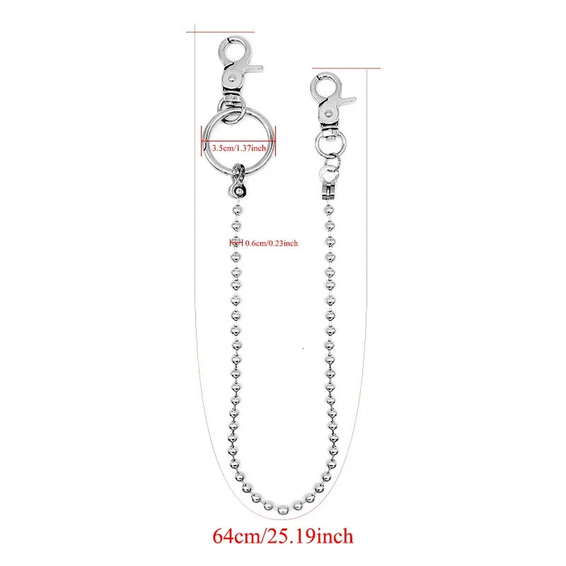 16cm long stainless steel bead money foreskin with chain rock punk Trouser Hipster pants jeans keychain clip accessory 250410