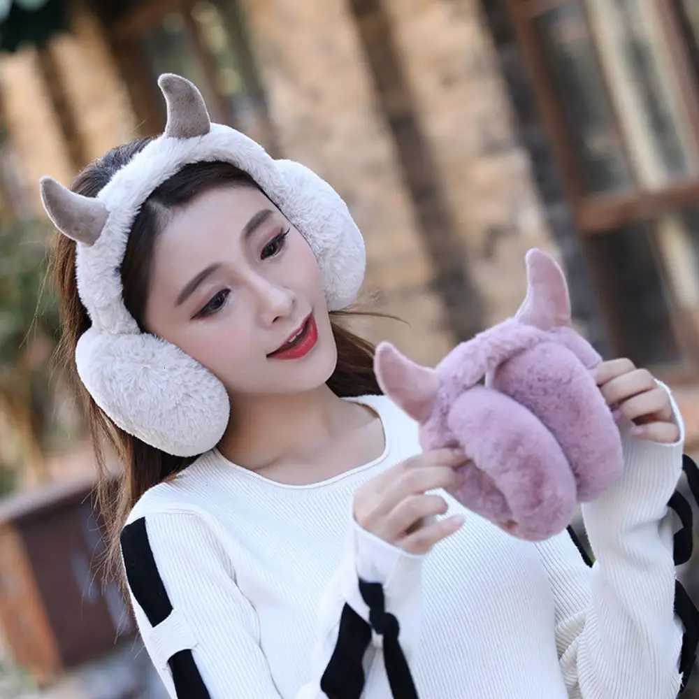 Soft Faux Rabbit Fur Devil Horn Earmuffs Solid Color Foldable Unisex Adult Earflap Ear Cover Ear-Muffs Ear Warmer Unisex W251110