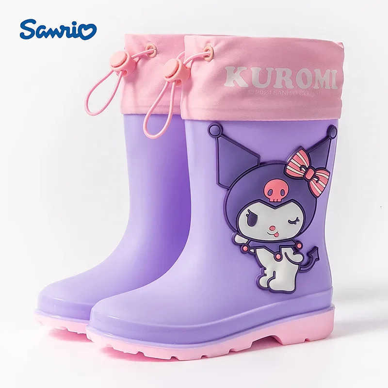 Sanrio New Water Proof with Drawstring Beam Mouth Sanrios My Melody Kuromi Child Middle Tube Rain Boots Girl Student Rubber Boots H251110