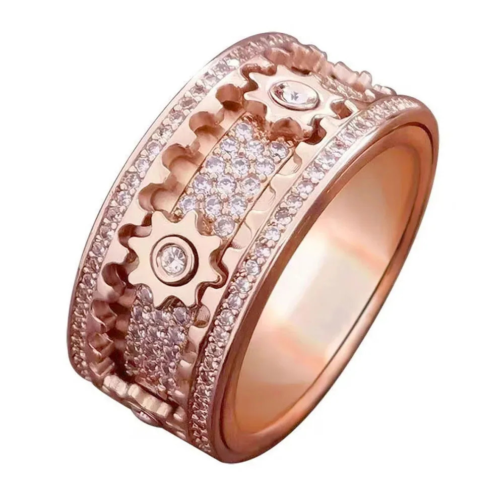 Gear Ring Rotatable Ring Male And Female Couple Rotating Wheel Starry Sky Trendy Rose Couple Rings 251110