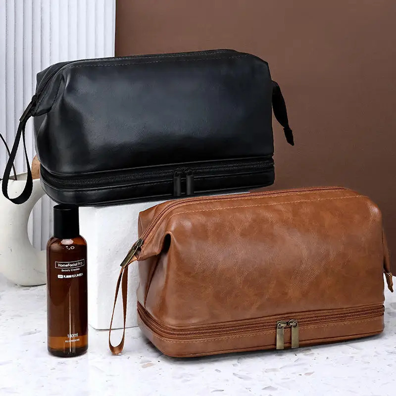 PU Leather Waterproof Toiletry Bag Mens Travel Multifunctional Bag Womens Cosmetics Toiletries Storage Bag Zipper Storage Bag 251110