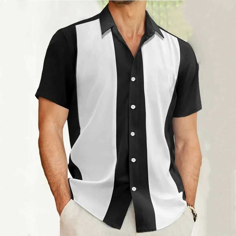 Striped mens 3D printed short sleeved Hawaiian beach shirt casual mens shirt loose button lapel T-shirt X250410