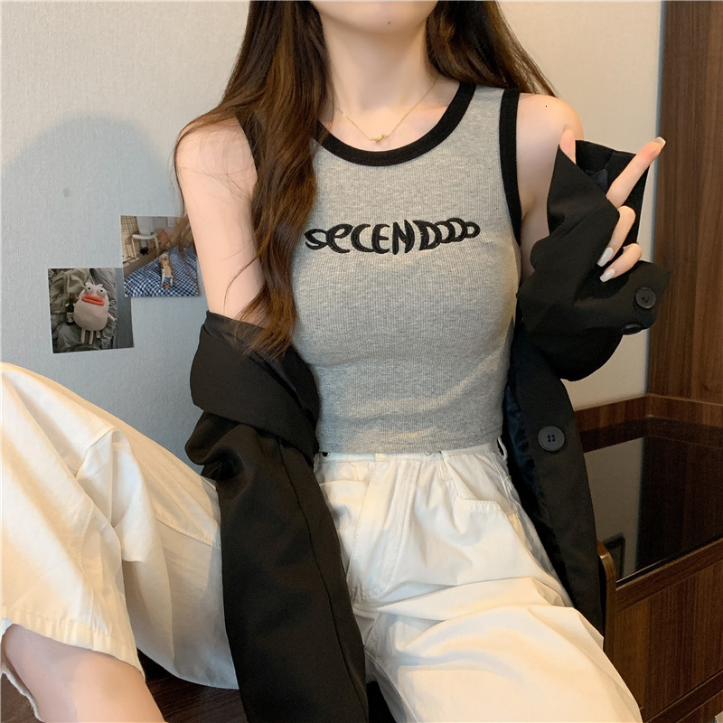 2025S Designer Women's T-shirt Camisole Vest Short Sleeved Inner Summer Short Style Exposed Navel Fashionable Slim Fit Spicy Girl Sleeveless Top 