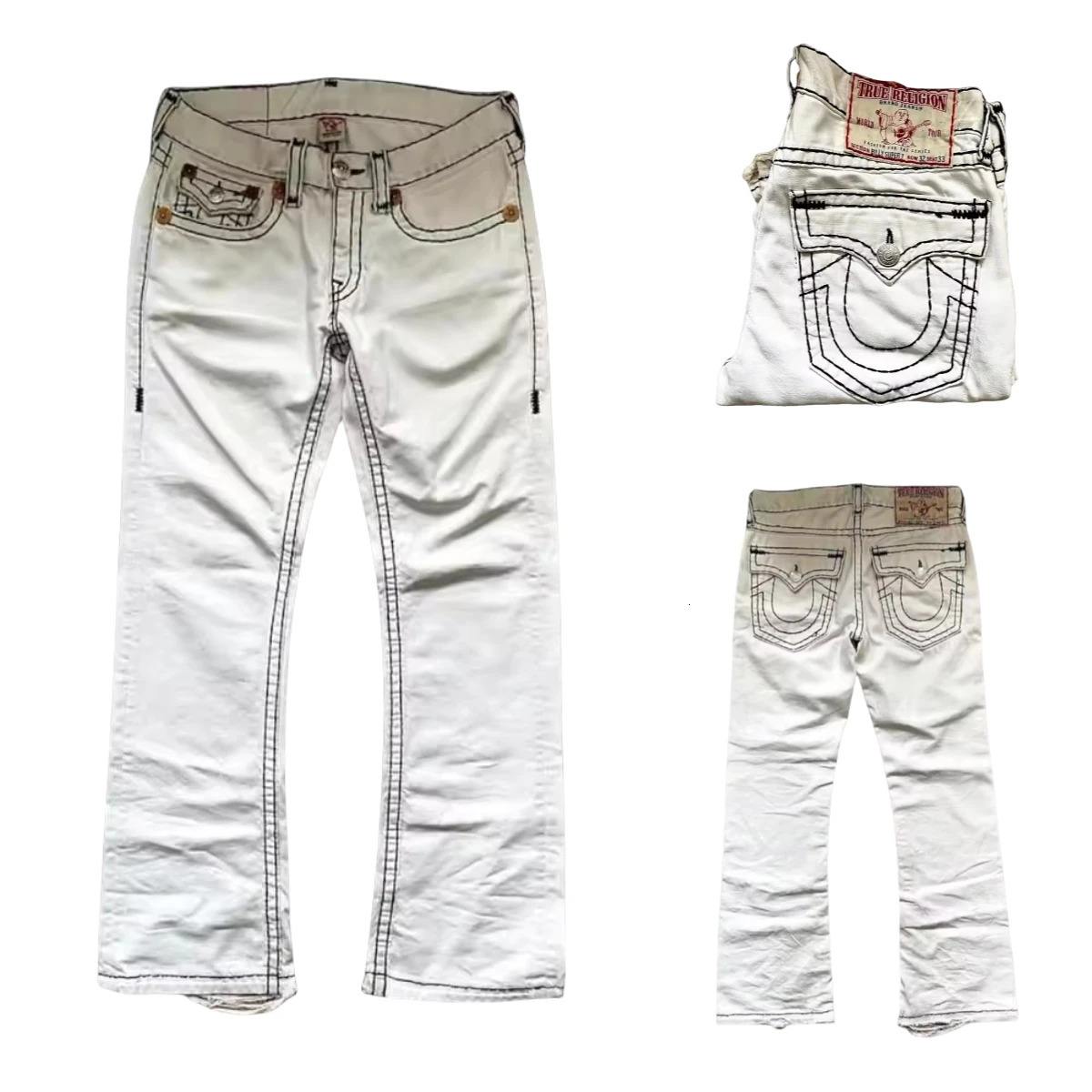 Fashion Goth Y2k Jeans White Retro Punk Low Waist Pants Men and Women Harajuku Casual Baggy Jeans Embroidery Pattern Streetwear 250409
