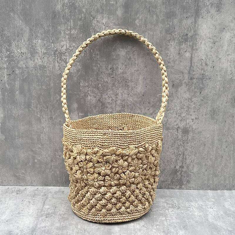 Bohemian Raffia Beach For Bucket Luxury Flower Straw Bag Women Handbag Handmade Travel Rattan Shoulder Bags Tote