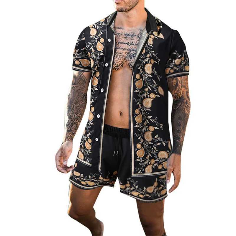 Fashionable summer beach shirt mens lapel short sleeved loose casual streetwear top X250410