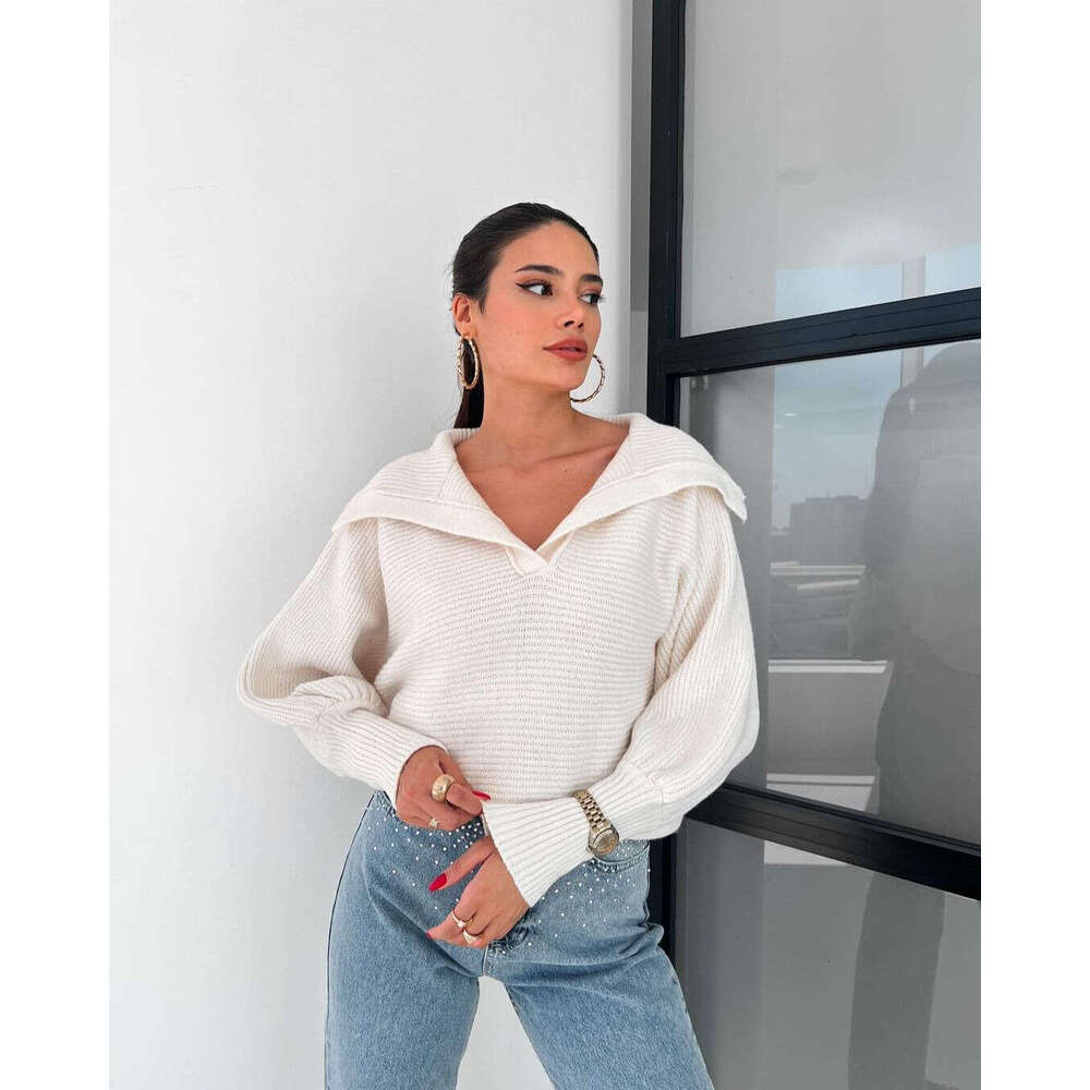 2024 European American autumn and winter popular lazy loose lantern sleeve pullover women's short sweater
