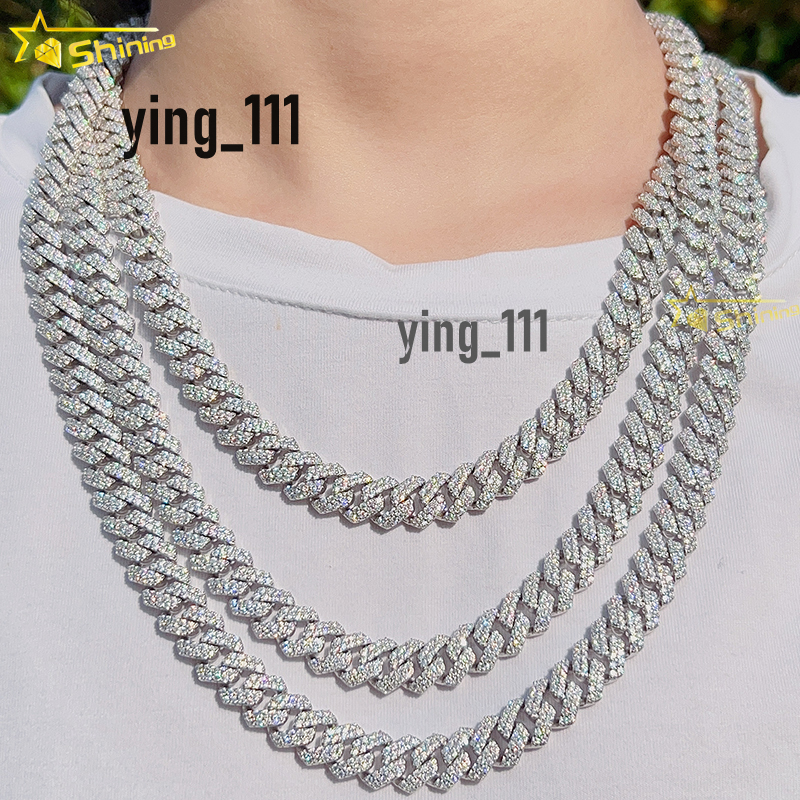 Wholesale Price Ice Out Hip Hop Men Cuban Necklace 10MM 2Rows 925 Sterling Silver Moissanite Miami Cuban Link Chain