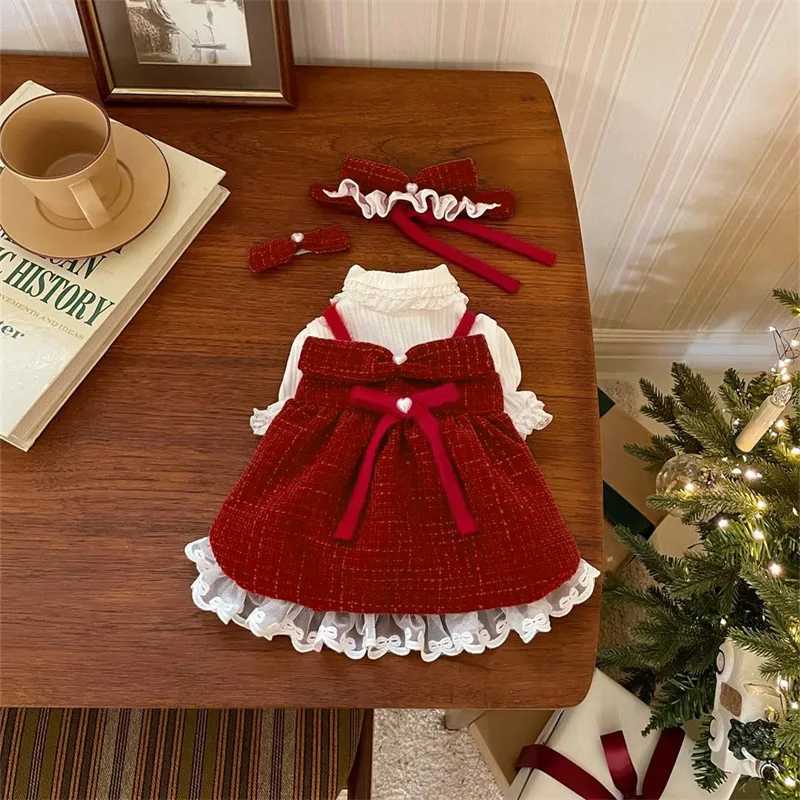 Red Pet Christmas New Year Autumn/Winter Bow Dress Cat Thick Warm Coat Dog Clothes for Small Dogs Puppy Clothes Gift J251110