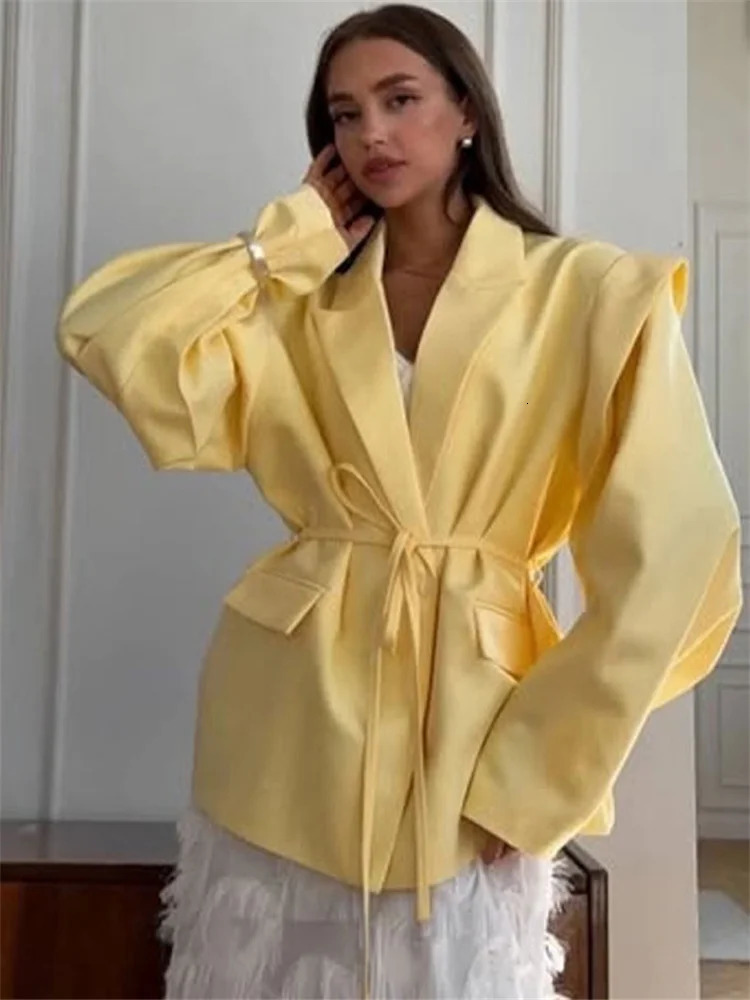 Tossy Elegant Commute Suit jacket Female LaceUp Loose Pocket Patchwork Lapel Party Looks Outwear For Women Bandage Coat 251110