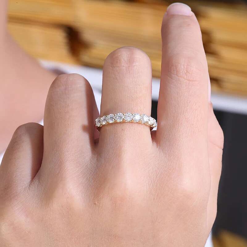 14k Yellow Gold Round Excellent Cut 0.1ct each Total 0.9CTW DEF VS-VVS Lab Grown Diamond Ring for Girls Cocktail Jewelry