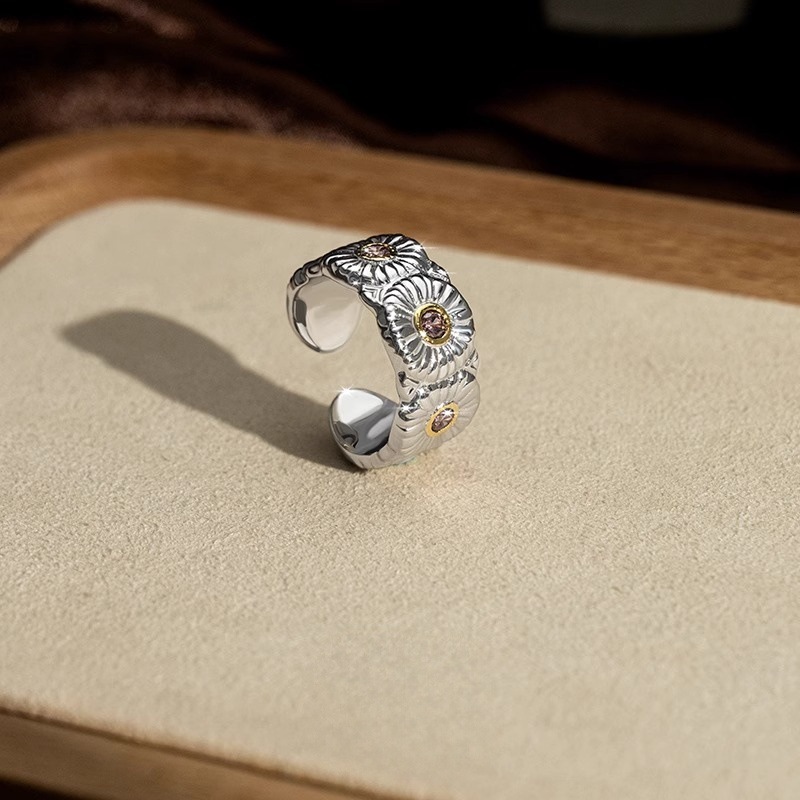 Italian Sterling Silver Small Daisy Ring For Women New Open Ring Gold Plated With Diamonds Bujia Designer Ring Ring Fashion Ring Xiaohongshu Hot Item