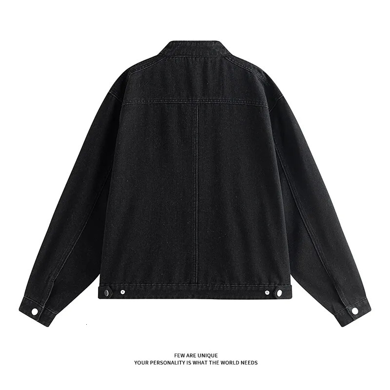 Motorcycle denim jacket mens hip-hop tight fitting zipper pocket retro washed tight fitting loose jeans jacket unisex 250410