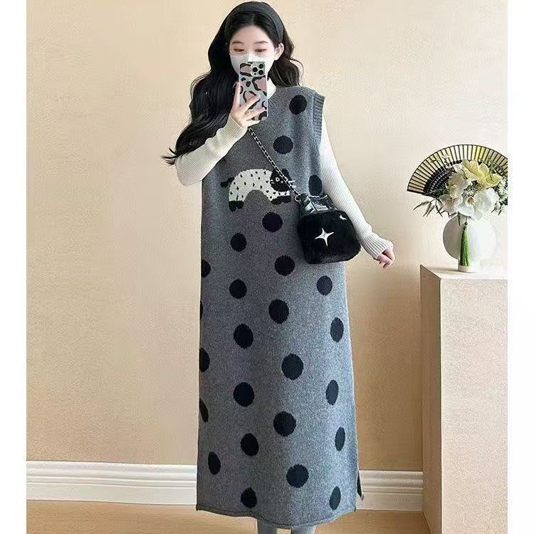 plus size women's new long sleeve high waist printed banquet dress mid-length skirt D02814
