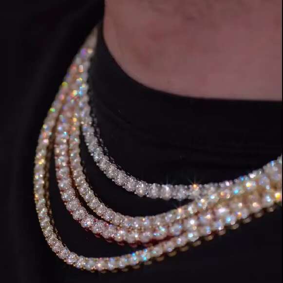 VVS Iced Out Hiphop Gold Plated 5mm Tennis Necklace 925 Sterling Silver Bling Moissanite Tennis Chain
