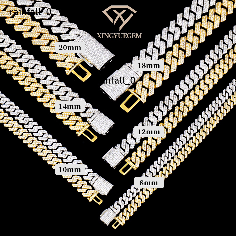 Serling Silver 925 Jewelry 8 10 12 1418 20 mm Necklace Iced Out Mossanite Moissanite Diamond Miami Cuban Link Chain for Men