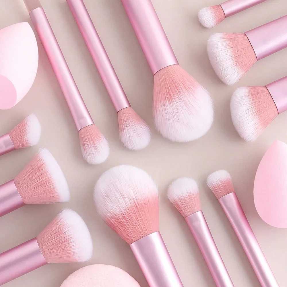 15pcs Professional Makeup Brush Set Includes 12pcs Aluminum Tube Makeup Brushes 2pcs Big Size Makeup Sponges 1pc Powder Puff L251110