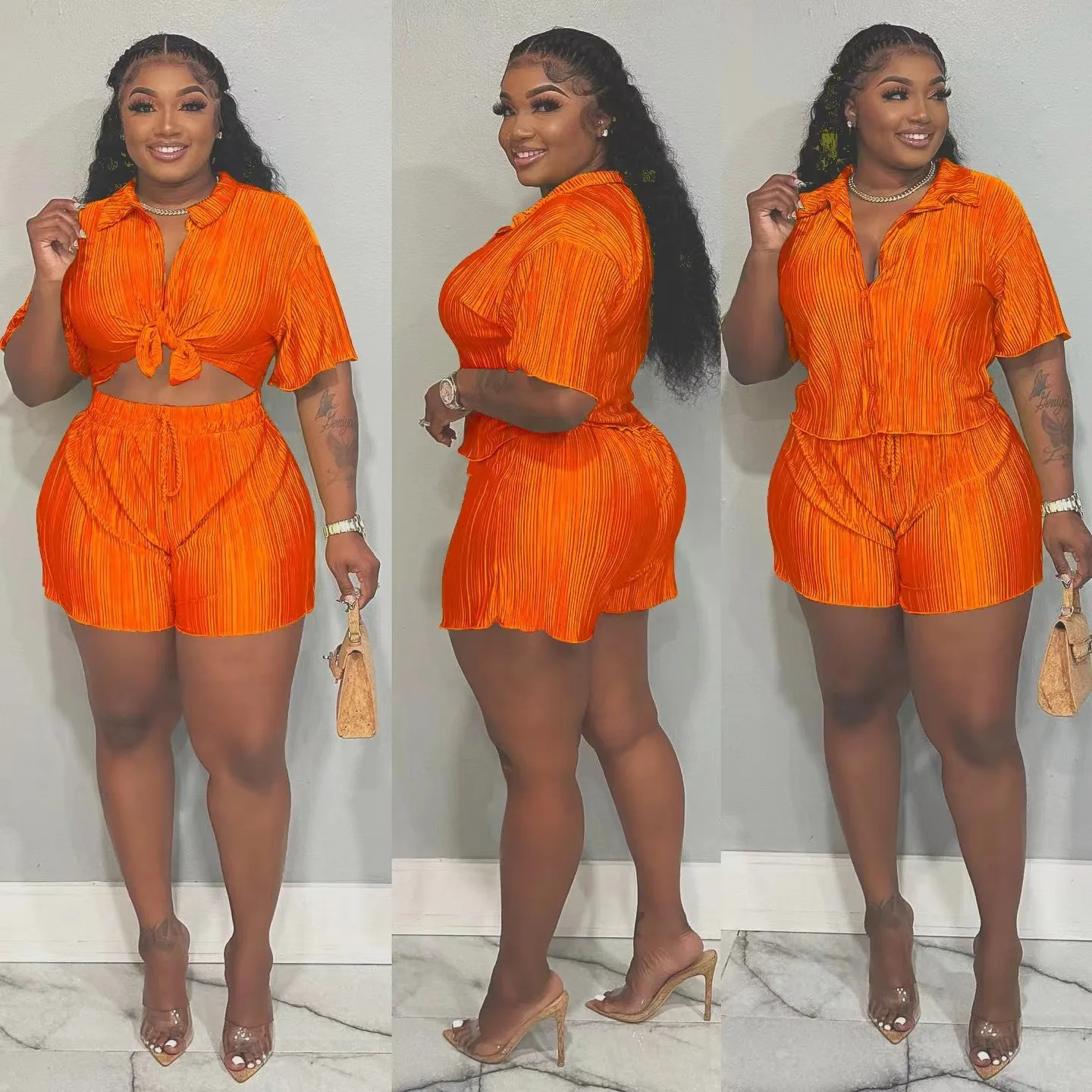 CM. YAYA Street Retro Womens Set Short Sleeve Shirt and Shorts INS Two 2-piece Set Dress Set 250409