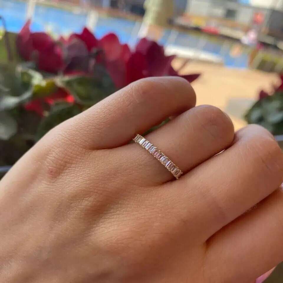 0.7ctw Baguette Cut CVD HPHT Lab-Created Diamond Ring Band Solid 14Kt Yellow Gold Wedding Band For Woman