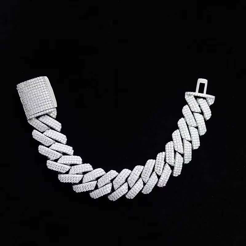 QianJian New Fashion 9-Inches Hip Hop Moissanite Cuban Link Chain 925 Sterling Silver Bracelets Moissanite Diamond New Hip Hop