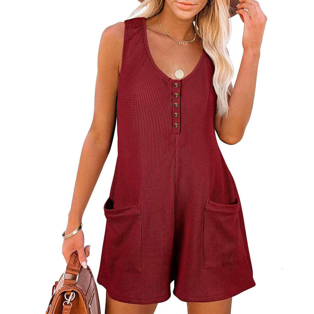 2025 Summer New Cross-Border European and American Women's Fashion Amazon Hot Sale Casual Button Pocket Vest Jumpsuit for Women