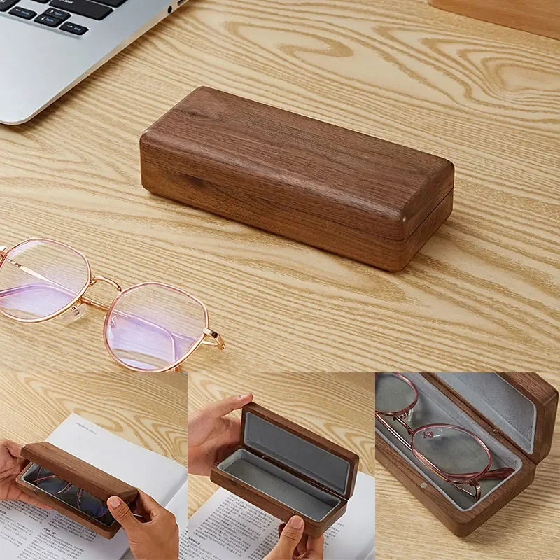 Vintage Solid Wood Glasses Box Creative Black Walnut Glasses Box Portable Myopia Business Glasses Storage Box 250409