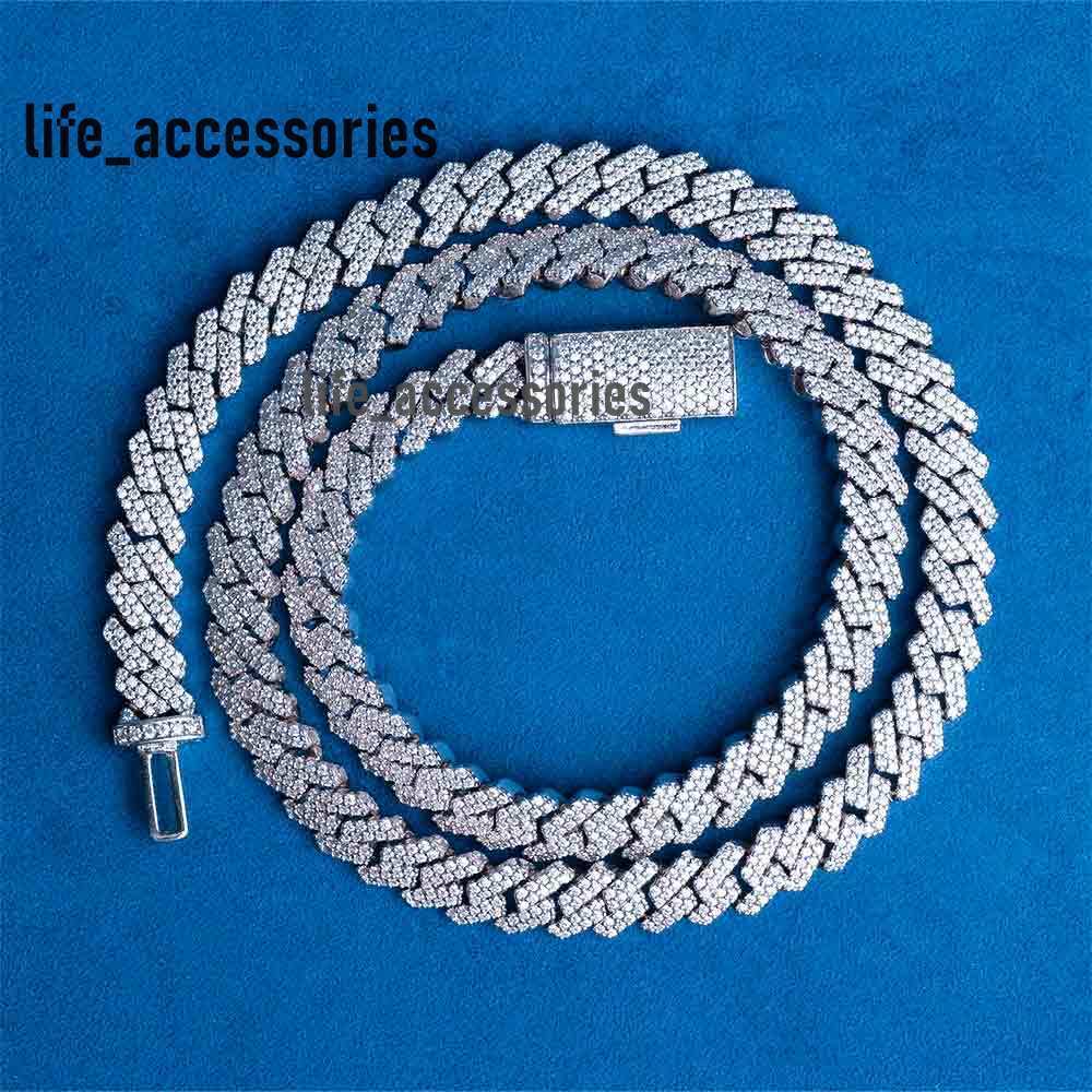 8mm Big Stone Hiphop Vvs Iced Out Moissanite Cuban Necklace 925 Silver Luxury Moissanite Cuban Chain