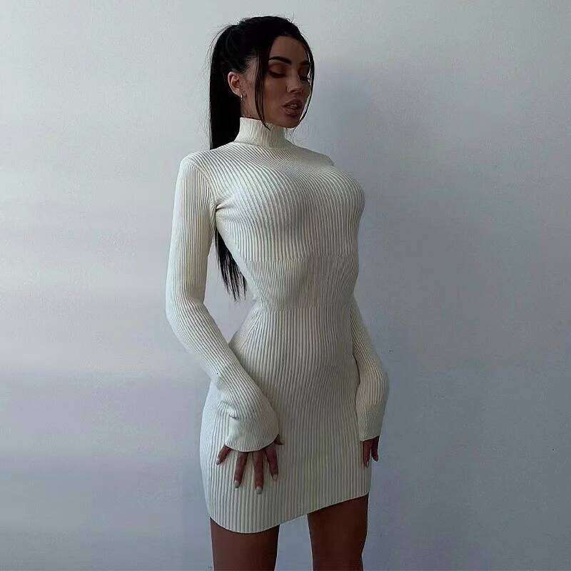 2025 New Autumn Knitted Turtleneck Women Long Sleeve Bodycon Midi Dresses Female Elegant Fashion Solid Color Skinny Dress