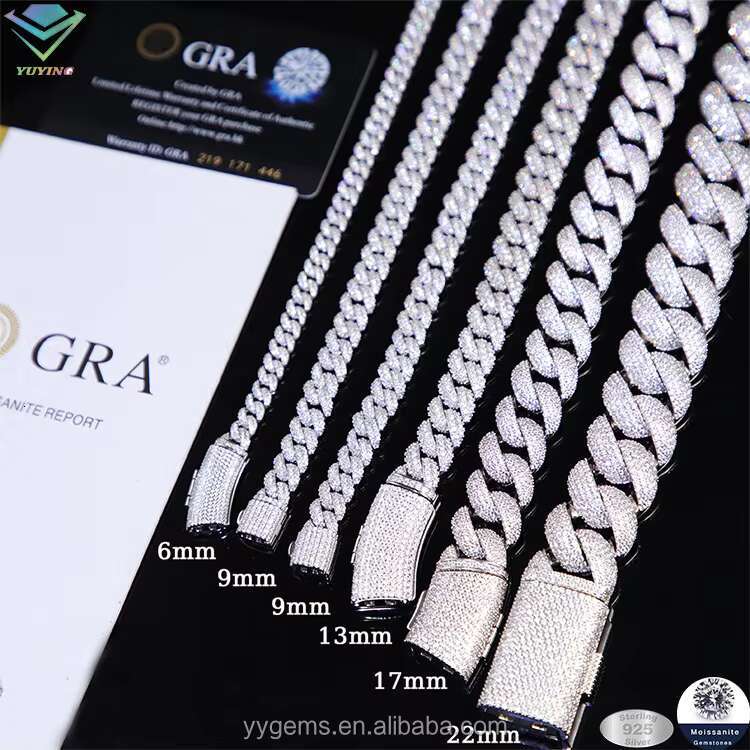Pass Diamond Test Iced Out Jewelry VVS Moissanite 925 Sterling Silver Gold Plated Cuban Link Chain Fine Jewelry Necklace