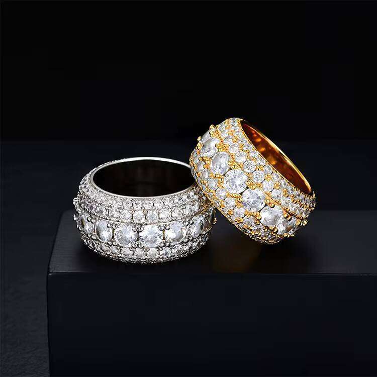 Classic Luxury 5 Row Pass Diamond Test 925 Sterling Silver Shiny fashion Jewelry Silicon Stone Ring Men