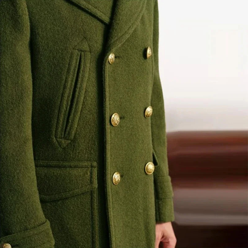 Spring Vintage Woolen Trench Mid Coats Men Casual Buttonup Lapel Woolen Jacket For Mens Office Outdoor Woolen Outfits 251103