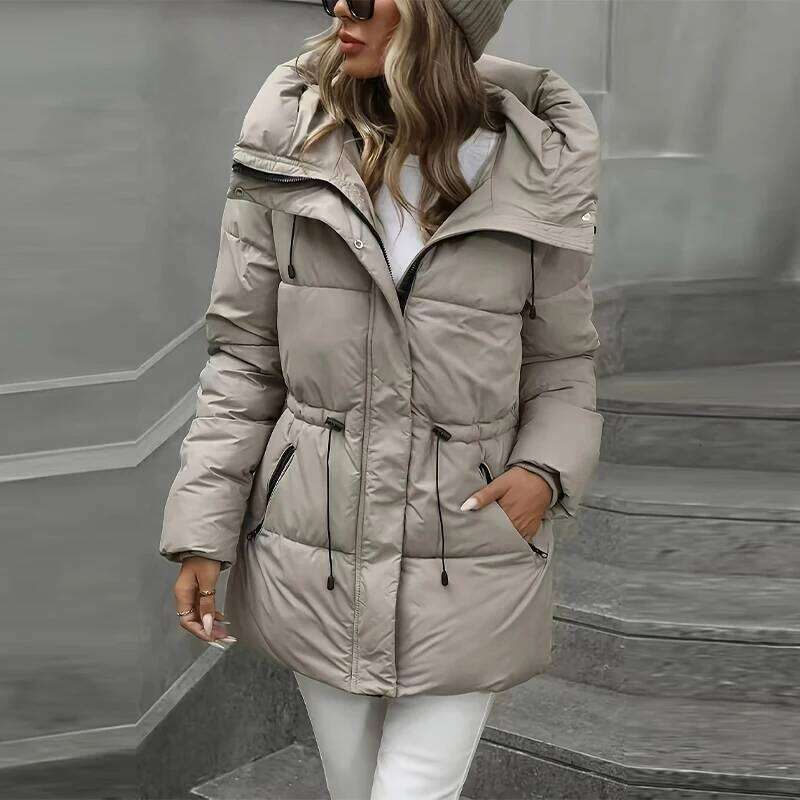 Versatile Classic Cotton Jacket Mid To Long Zipper Warm Hooded Padded Women Fashionable Trendy Casual Winter Female Outerwear