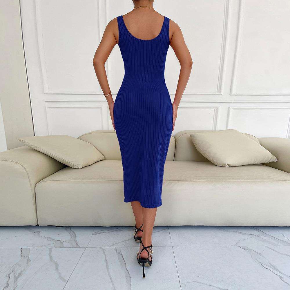 2023 Summer European and American Amazon Independent Station Strap Slim Sexy Knitted Split One-Step Dress