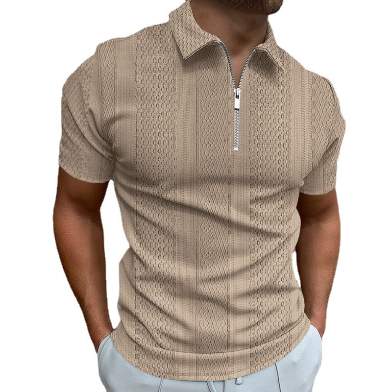 2025 summer mens polo shirt solid color short sleeve lapel T-shirt casual vertical jacquard mens top
