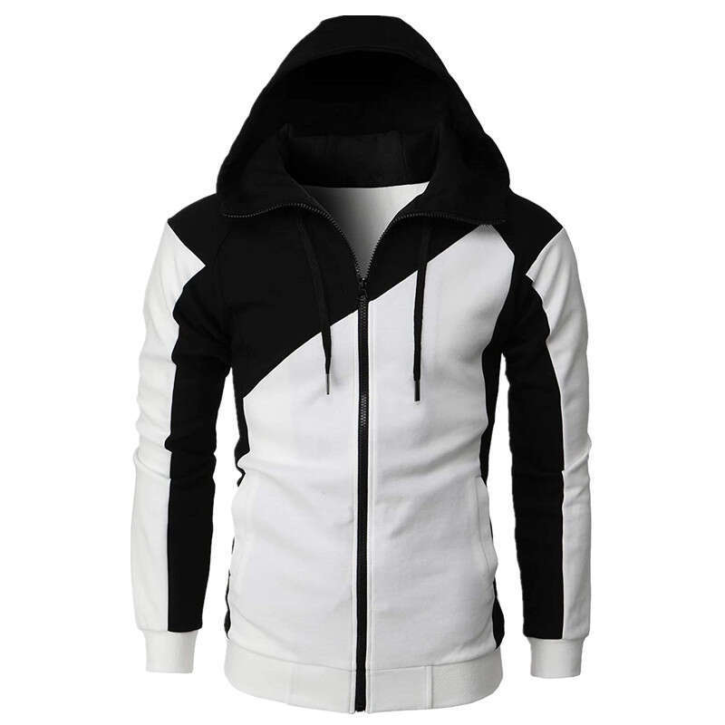 Cross-Border Color-Block Men Slim Fit Hooded Sweatshirt Casual Fashion Men's Long Sleeve Sports Jacket
