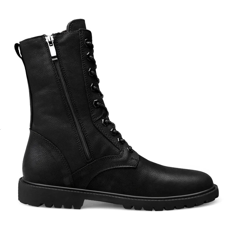 Winter Men High Leather Boots Combat Tactical Shoes Hunting Pure Black Plus Big Size 49 50 51 52 251107