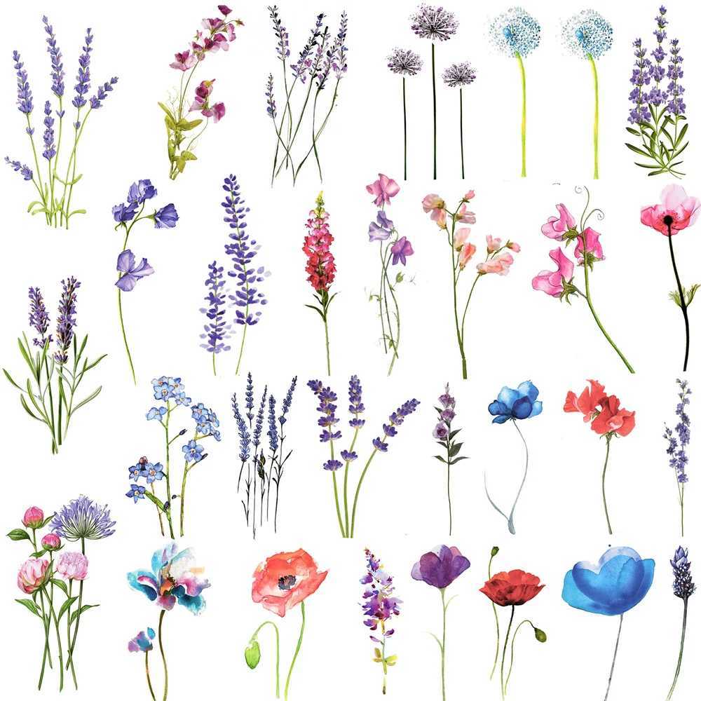 3D Watercolor Lavender Female Temporary Tattoo Body Art Arm Fake Flower Adult Tattoo Sticker Waterproof Girl Tattoo W250410