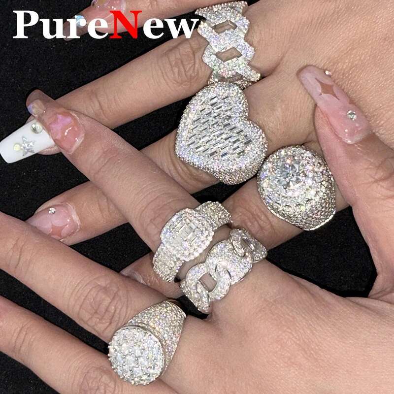 Unisex Full Moissanite Finger Rings Hip Pop Moissanite Diamond Rings For Men and Women 925 Sterling Silver Jewelry D Color VVS1