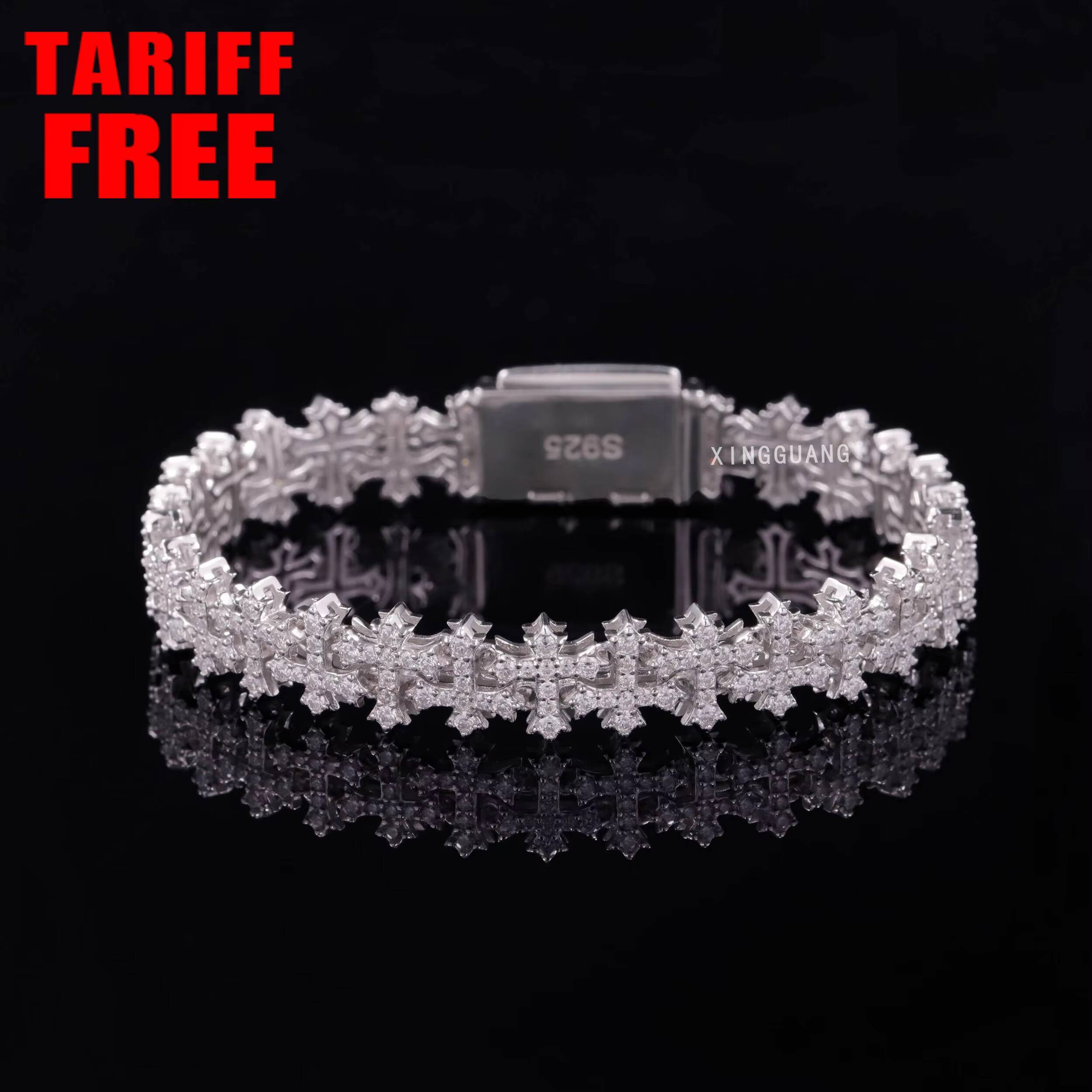 New Design 925 Sterling Silver 18K Gold Plated Cross Link Bracelets Iced Out Vvs Moissanite Full Diamond Cross Chain Bracelet