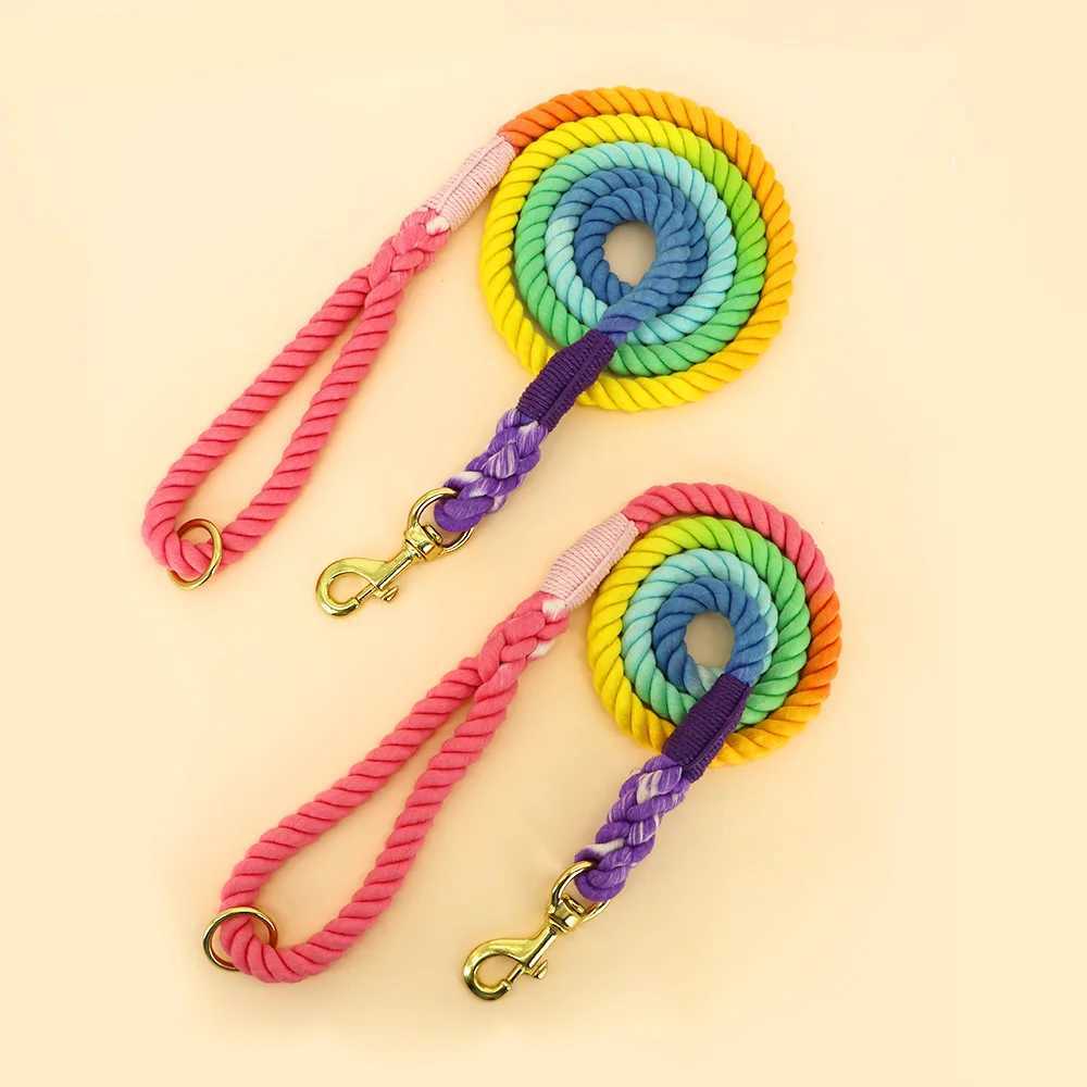 Colorful Dog Leash Round Cotton Dogs Lead Rope Cute Rainbow Pet Long Leashes Belt Outdoor Dog Walking Training Leads Ropes J251110